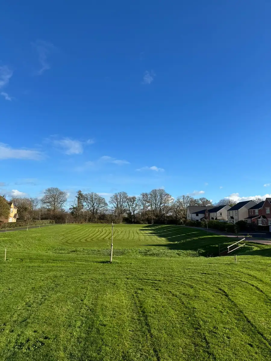 Freshly cut and lined football pitch maintained by South West Bin Cleaning Co