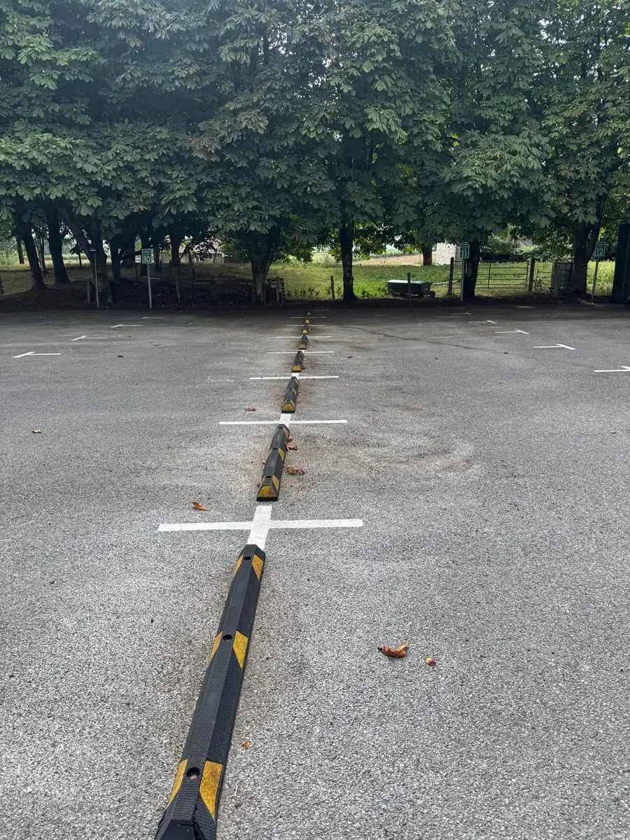 Car park speed bump and bays clear of moss after moss clearance
